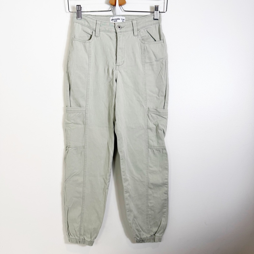 Abercrombie Kids Cargo Jogger Pants Girls 13/14 Sage Green Utility High Rise
